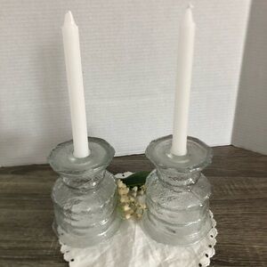Vtg LE Smith Double Ended Ice Textured Candle Holders